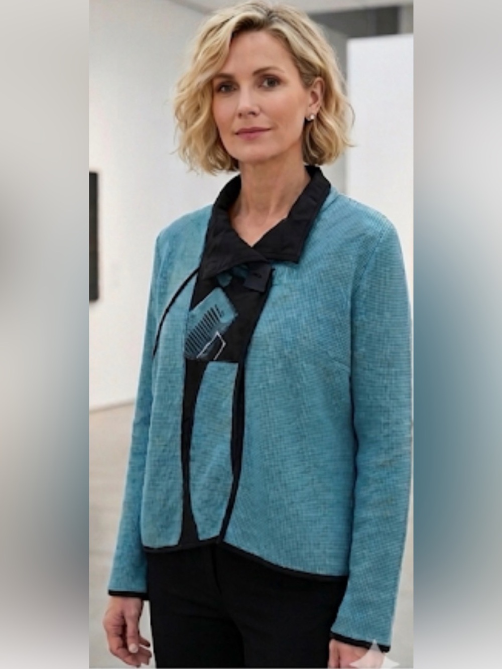 Jaskar a polish Blue Black-Trim Women's Jacket/ sweater size Small, beautiful
